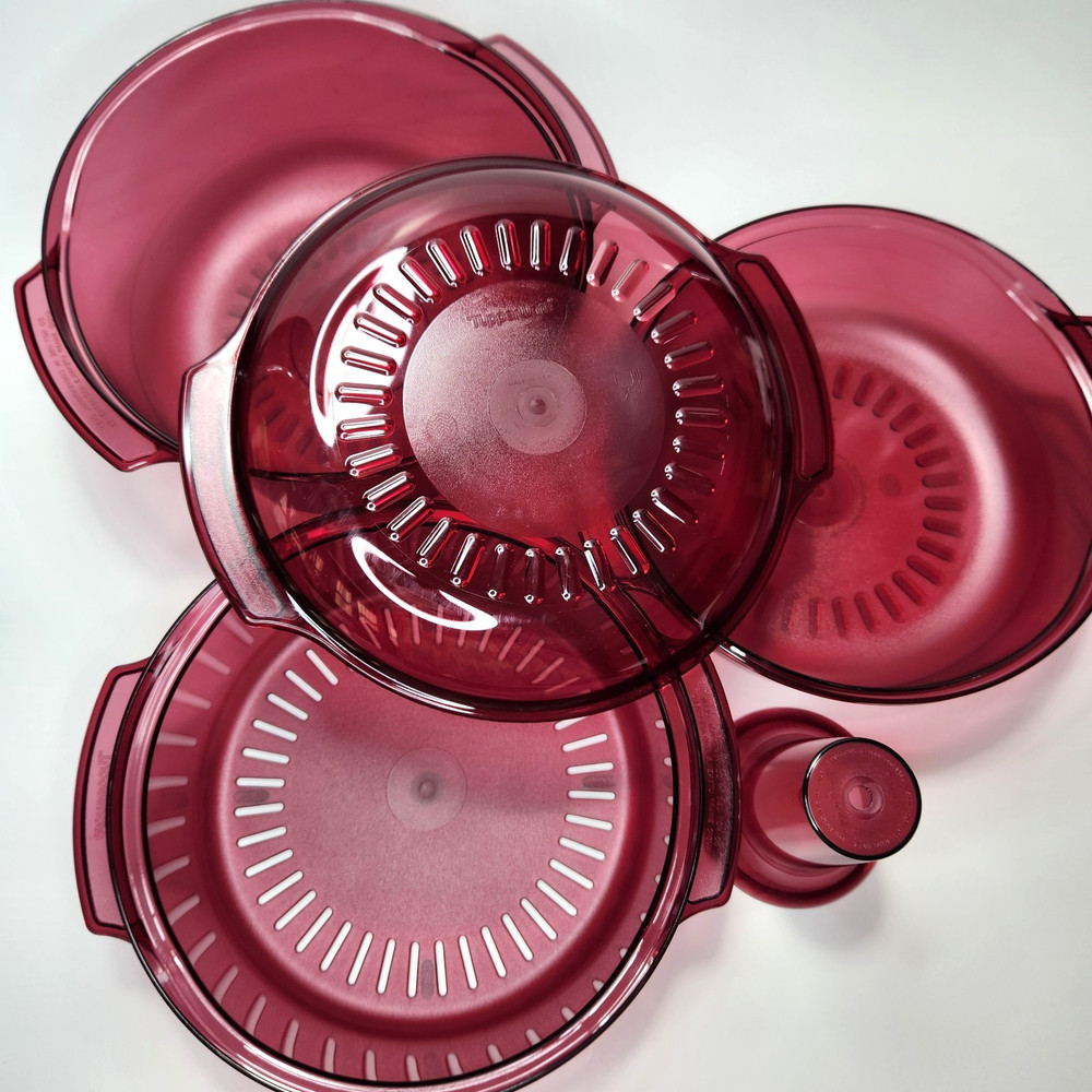 Vintage Tupperware TupperWave 5 Piece Cranberry Red Stack Cooker