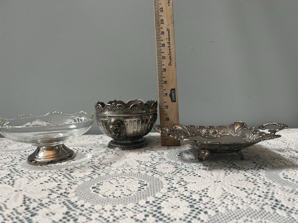 Lot of 3, Silver-plate Candy Dish / Bowls snacks treats, trinkets - D3