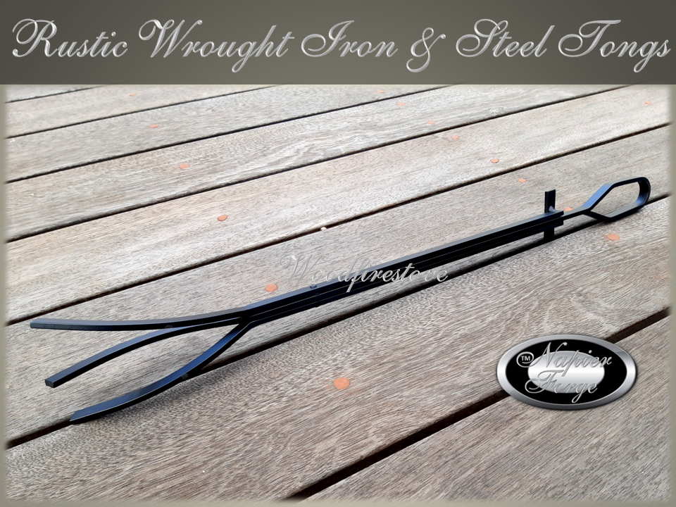 FIREPIT 🔥 Fireplace TOOLS LOG GRABBER / TONGS Wrought Iron Style Rustic