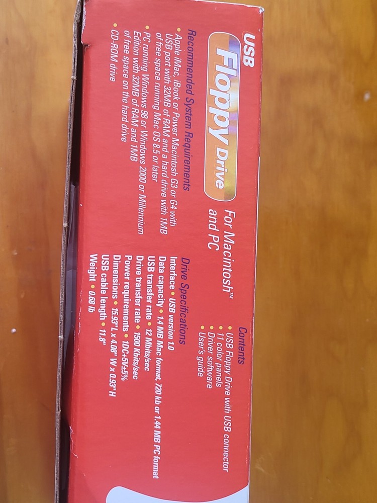 Imation USB Floppy Drive Model 2000 Macintosh & Windows PC Systems Box