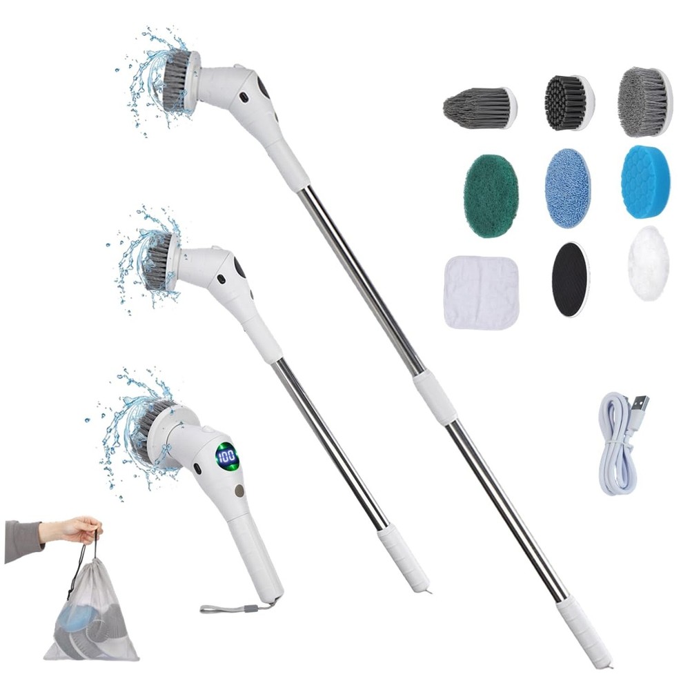 Taoke Electric Scrubber Brushes, 8 Replaceable Cleaning Heads & Adjustable Ha...