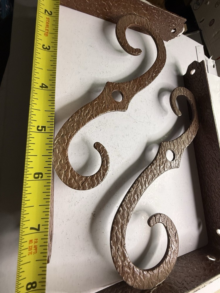 Vintage Hammered Steel Shelf Brackets Rustic Scroll Wall Mount Pair