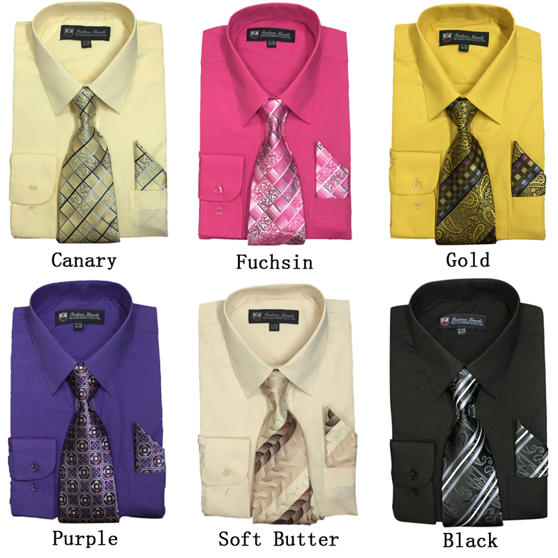 21B Men's Cotton Blend Dress Shirt with Tie and Handkerchief