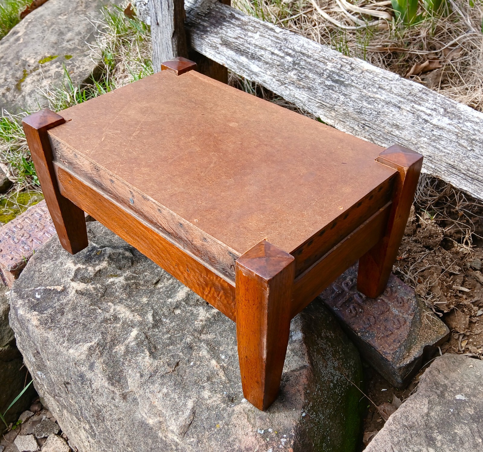 Antique Walnut Mission Style Arts & Crafts Style Foot Stool 1920