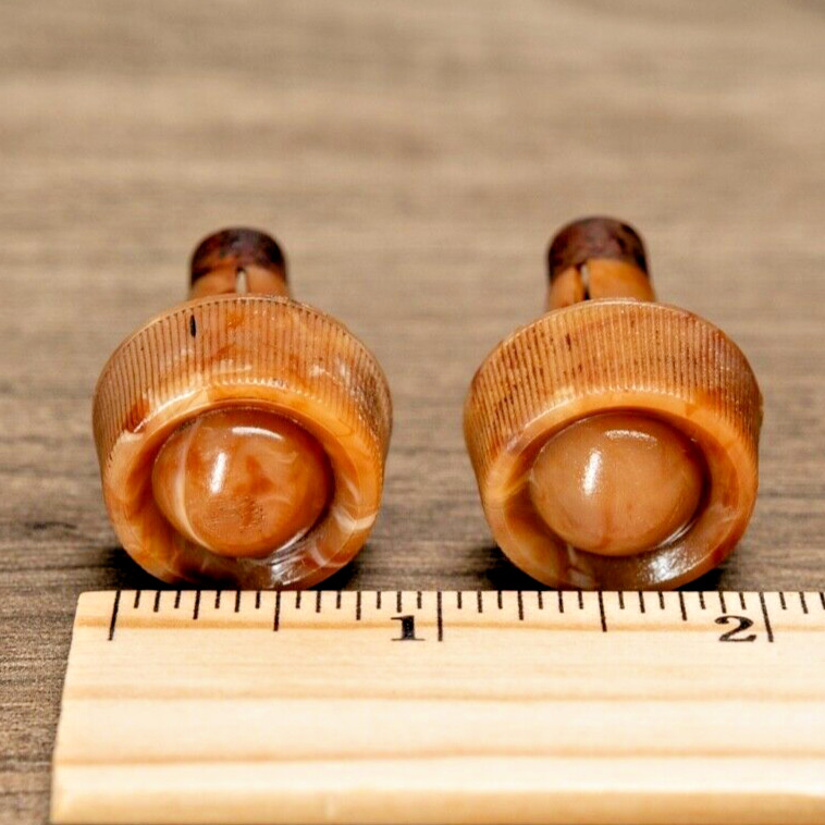 Midcentury Bendix Radio Knobs 2pc Caramel Swirled Plastic 1/4" Opening D Shaft