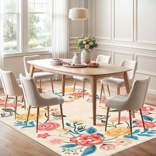 Rugs for Living Room Area Rug 6x9, Large Carpet Non Slip Floral Low Pile Soft