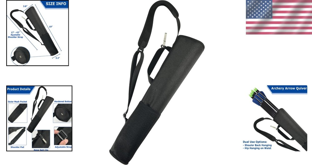 Versatile Archery Quiver with Adjustable Strap and Protective Hardened Bottom