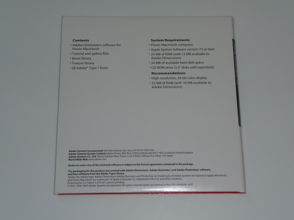 Adobe Dimensions 3.0 for Mac full version CD and sleeve