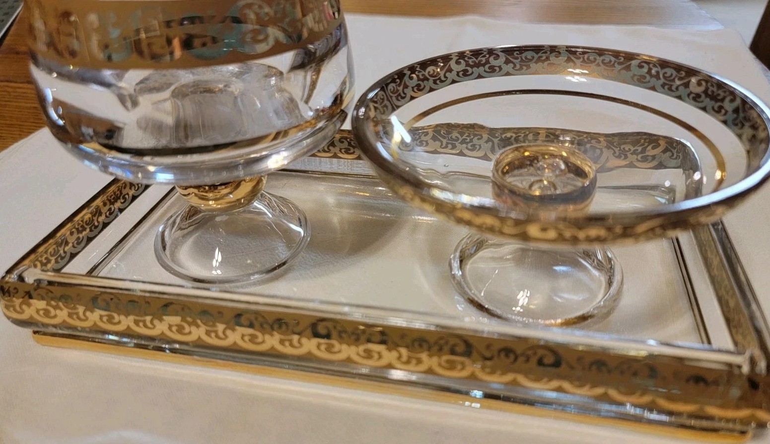 Vintage Gold Trimmed Glass NOBILITY Soap Dish, Tray, & Toothbrush Holder