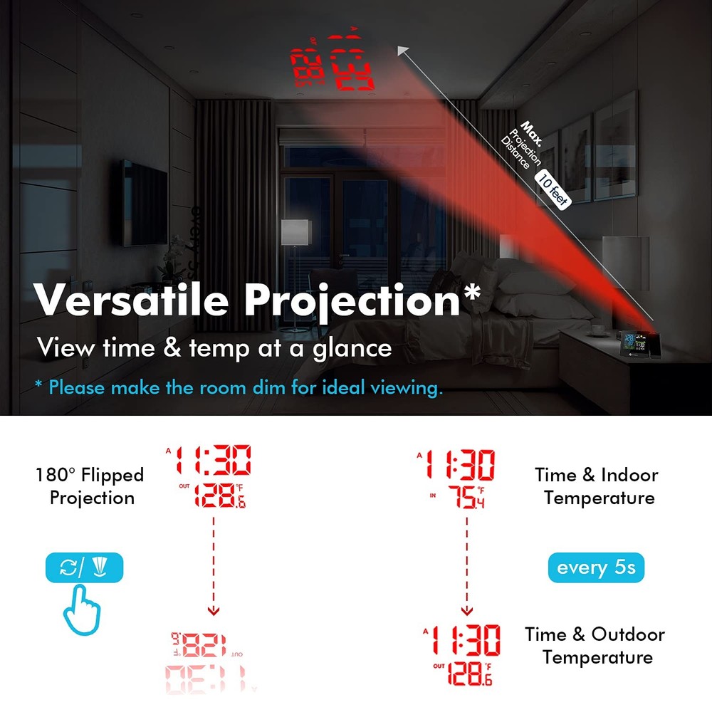 DR.PREPARE Projection Alarm Clock, Digital Projector on Ceiling with