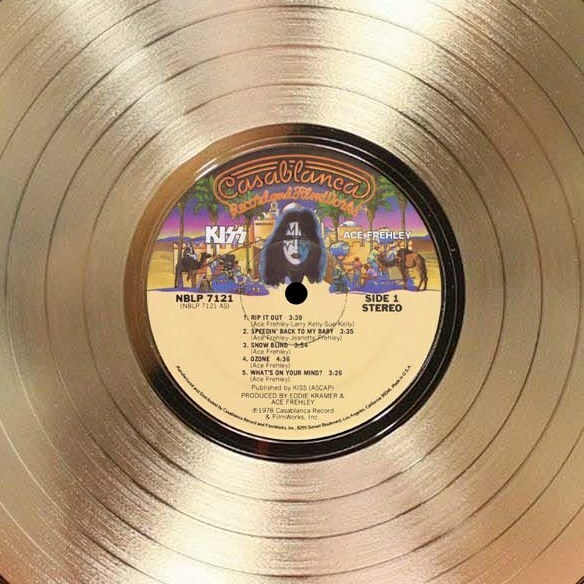 KISS Ace Frehley Framed Black wood Reproduction Signature Gold LP Display