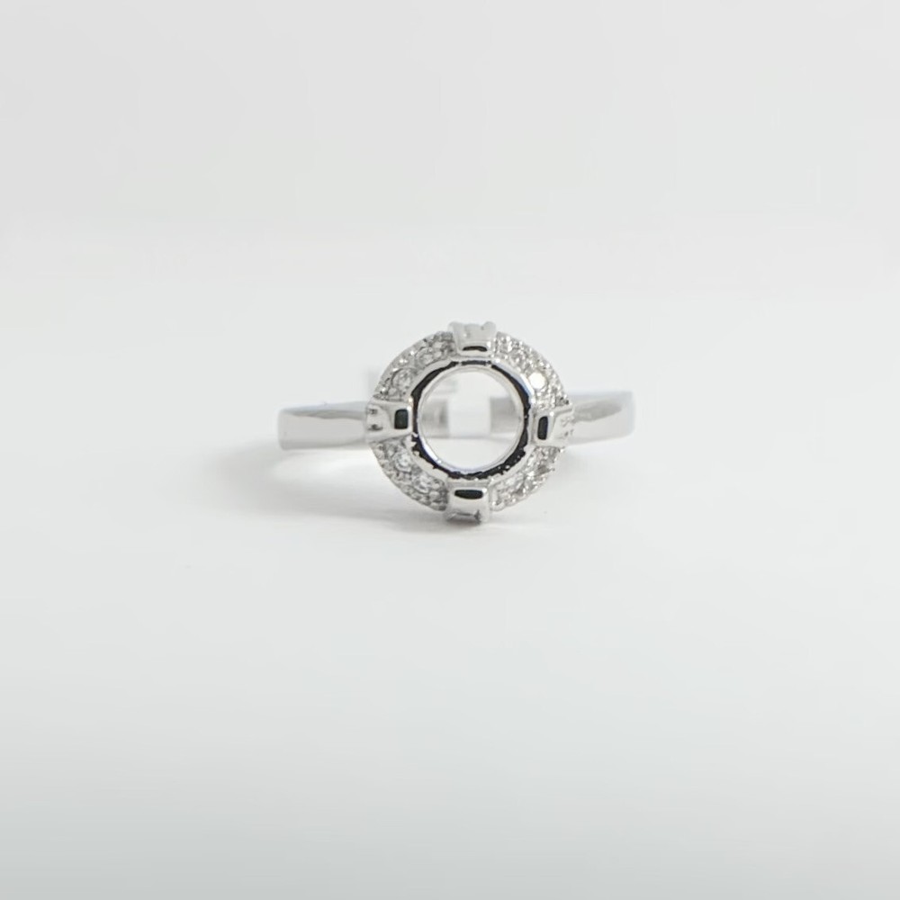 Round Pave Milgrain Diamond Engagement Ring Setting Mounting Platinum .24 CTW