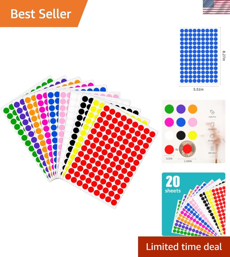 2340 PCS Colored Dot Stickers 1/2" Color Round Circle Stickers Colored Coding...