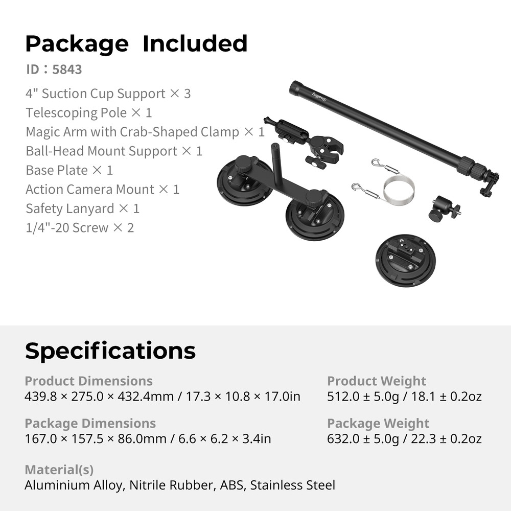 SmallRig Vehicle Suction Cup Support Kit for Action Cameras