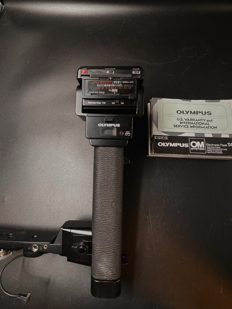 Olympus OM Manuals, System Chart, T45 Electronic Flash w/ bracket & battery