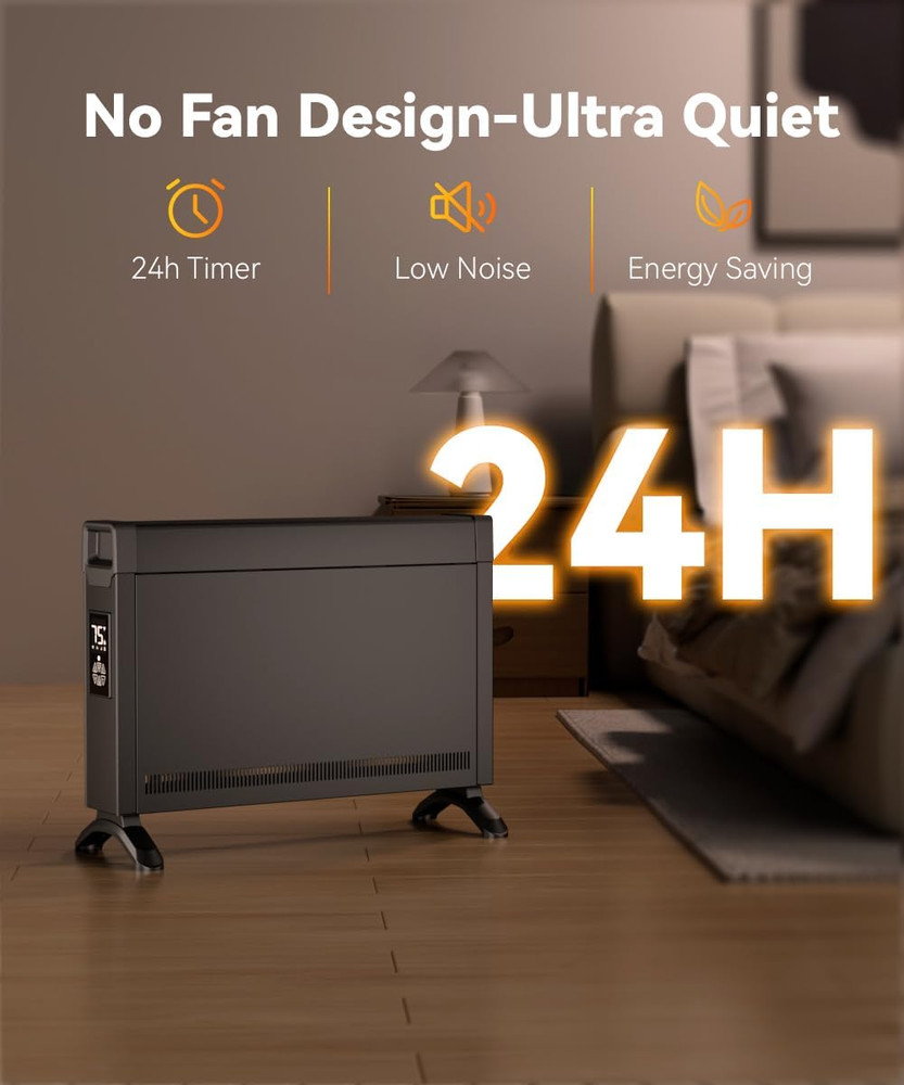 Remote-Controlled Quiet Electric Panel Heater with Timer & LED Display