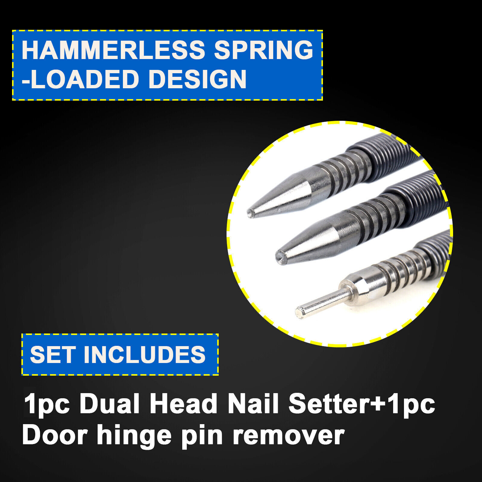 Spring Loaded Nail Set,4pcs Dual Head Nail Setter, Door Hinge Pin Punch Remover