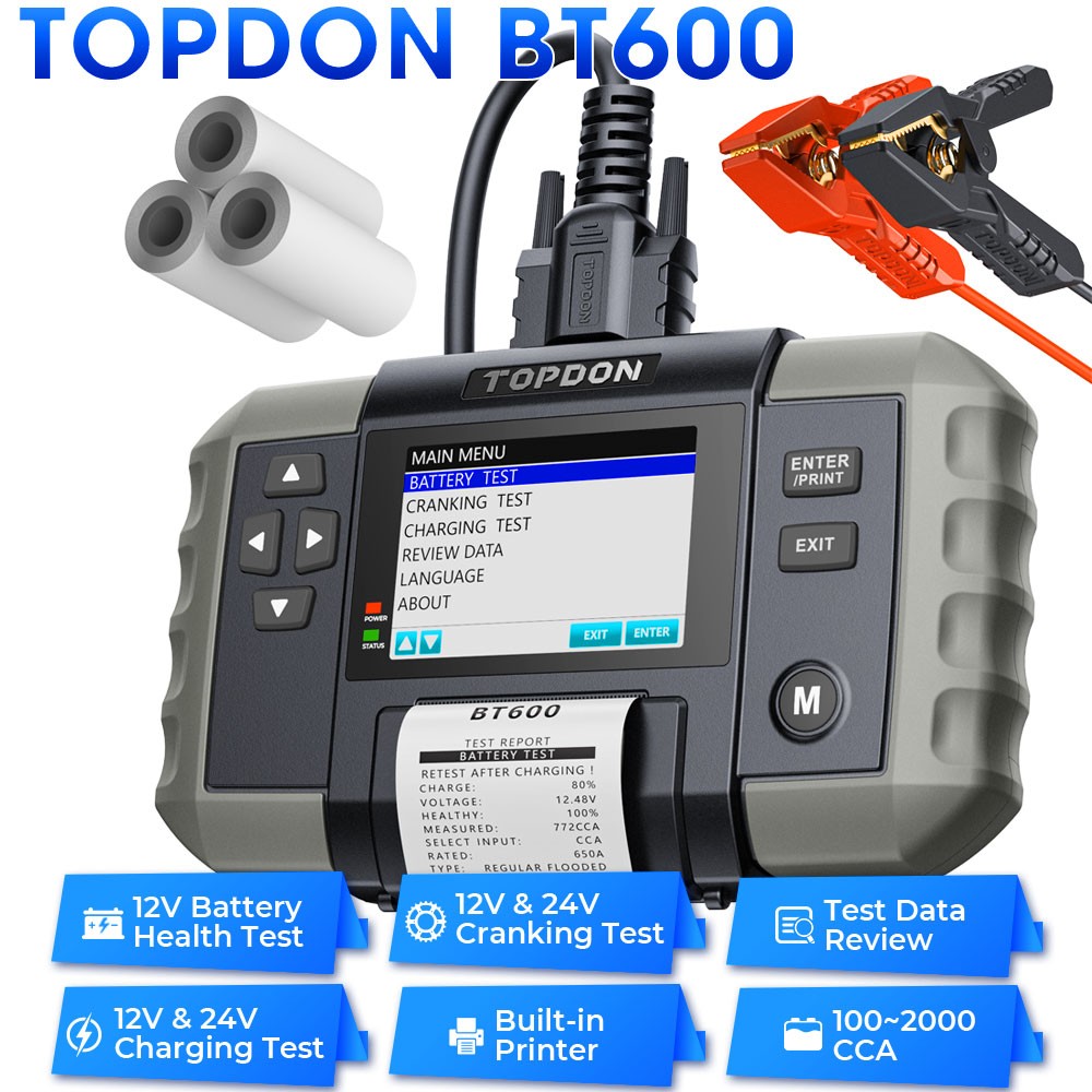 🔥TOPDON Large-Scale Car Battery Tester Multi-Functional with Printable Report