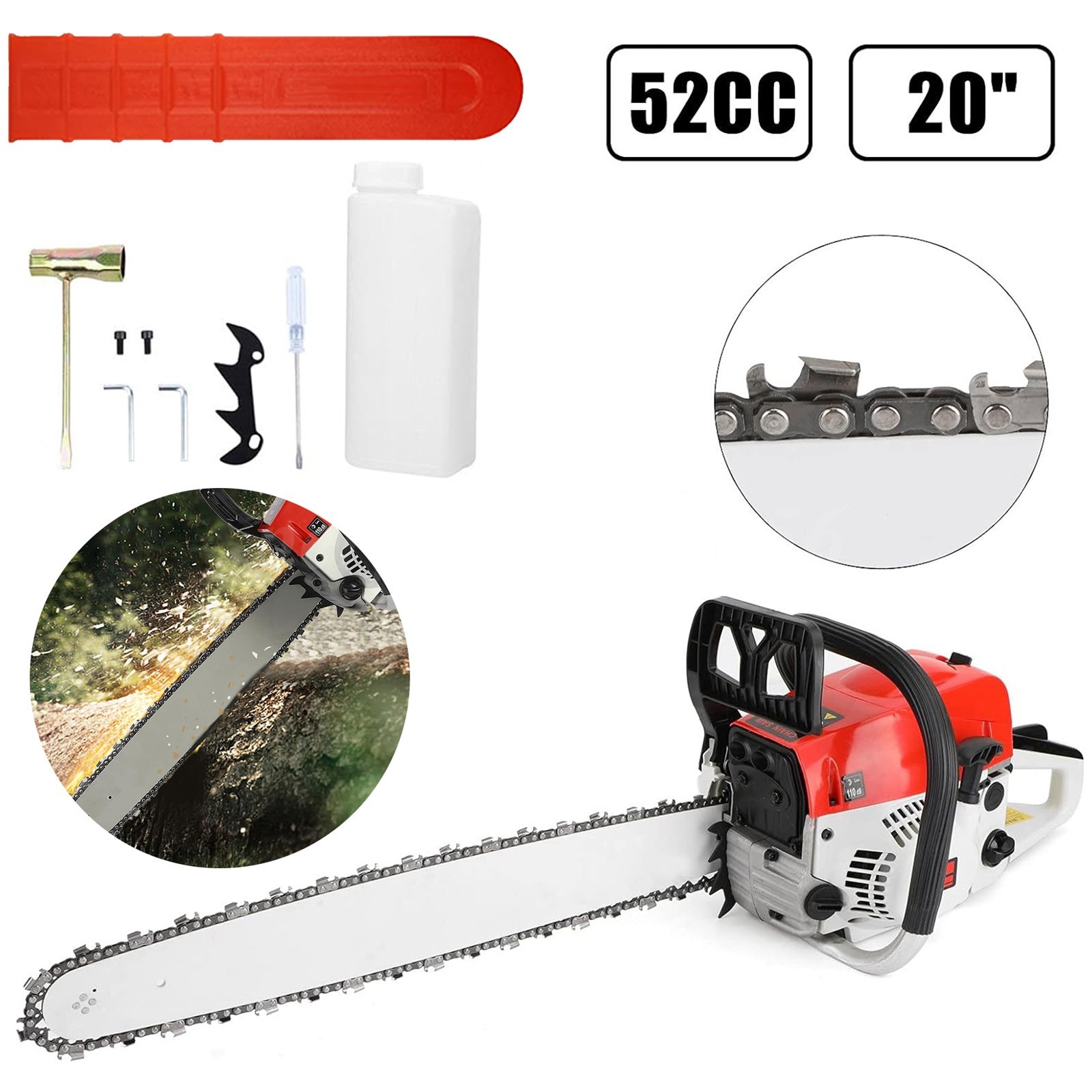 2-Stroke Gasoline Chainsaw 52 CC 20" Bar Power Engine Wood Cutting Gas Chain Saw