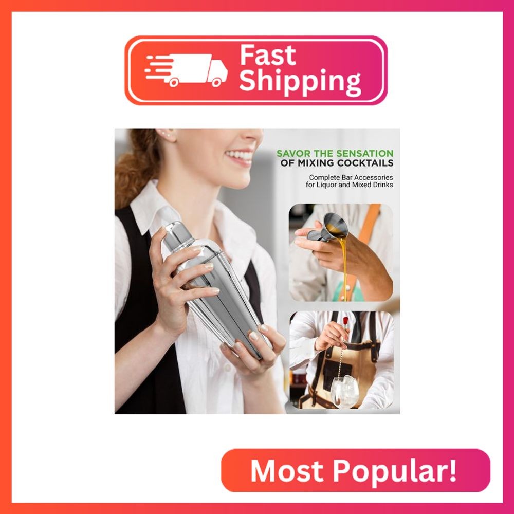 NutriChef Bartender Set 7 Piece - Includes Cocktail Shaker Mixer, Essential Bar