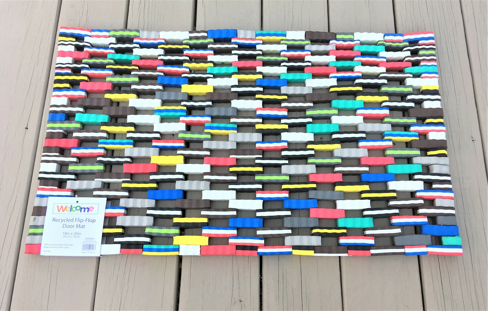 HAPPY COLORS Welcome Door Mat Made From Flip Flop Pcs 18" X 30" Repurposed