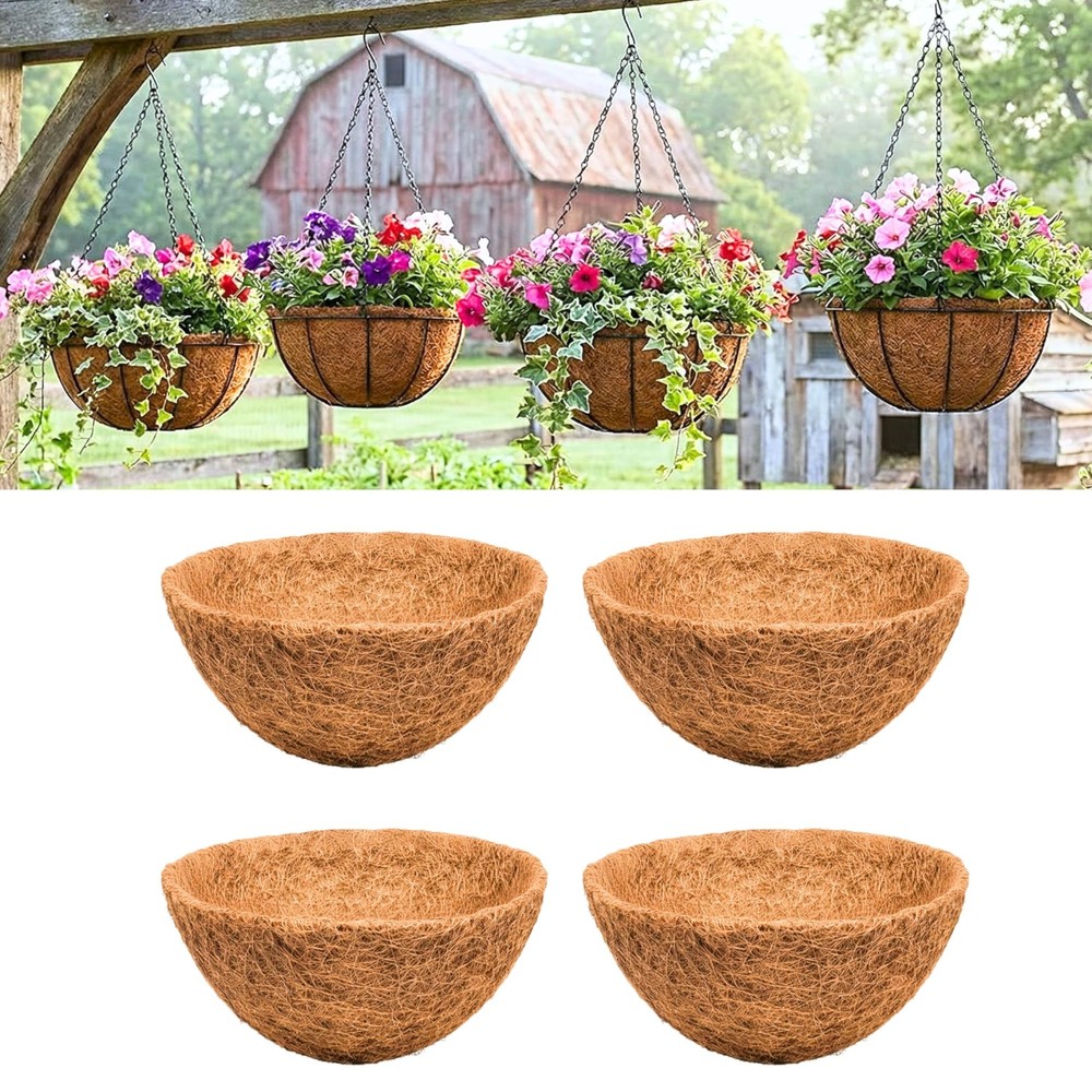LaLaGreen 14" (4 Pack, Round) Coco Liners for Hanging Basket – Medium Coconut...
