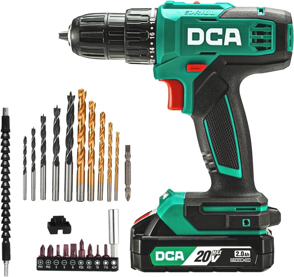 Cordless Drill Driver 20V Power Tool Kit Variable Speed Keyless Chuck Battery In