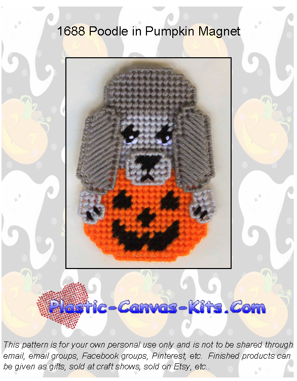 Halloween Poodle and Pumpkin Magnet-Plastic Canvas Pattern or Kit