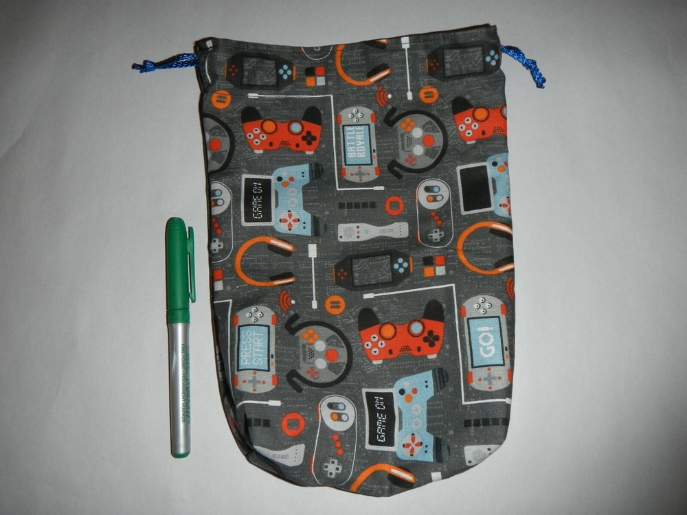 Dice poke bag grey video game controller theme handmade wide base