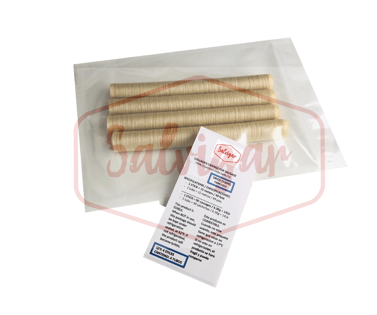 Collagen Casings Dry 24mm / 50ft for stuffing 58 Lb 360 sausages 4 sticks
