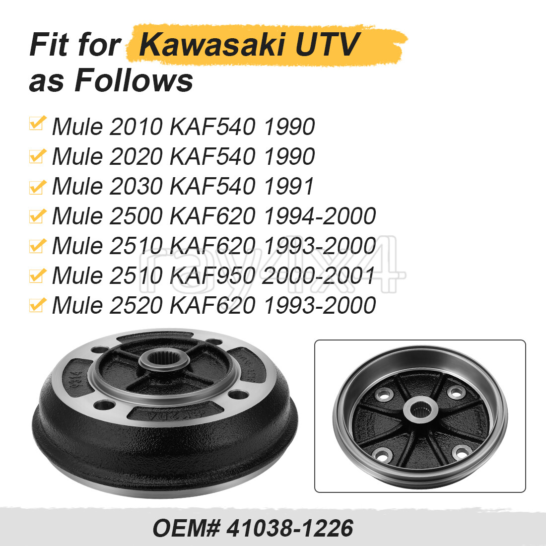 Rear Brake Drum Hub for Kawasaki Mule 2510/2500/2010 Replaces 41038-1226