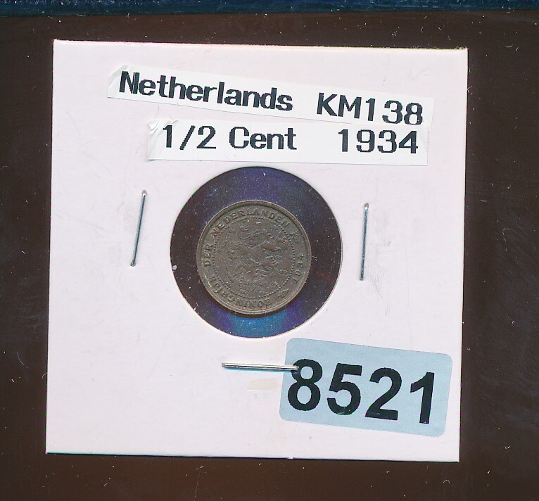 NETHERLANDS - 1/2 CENT  - 1934 - #8521