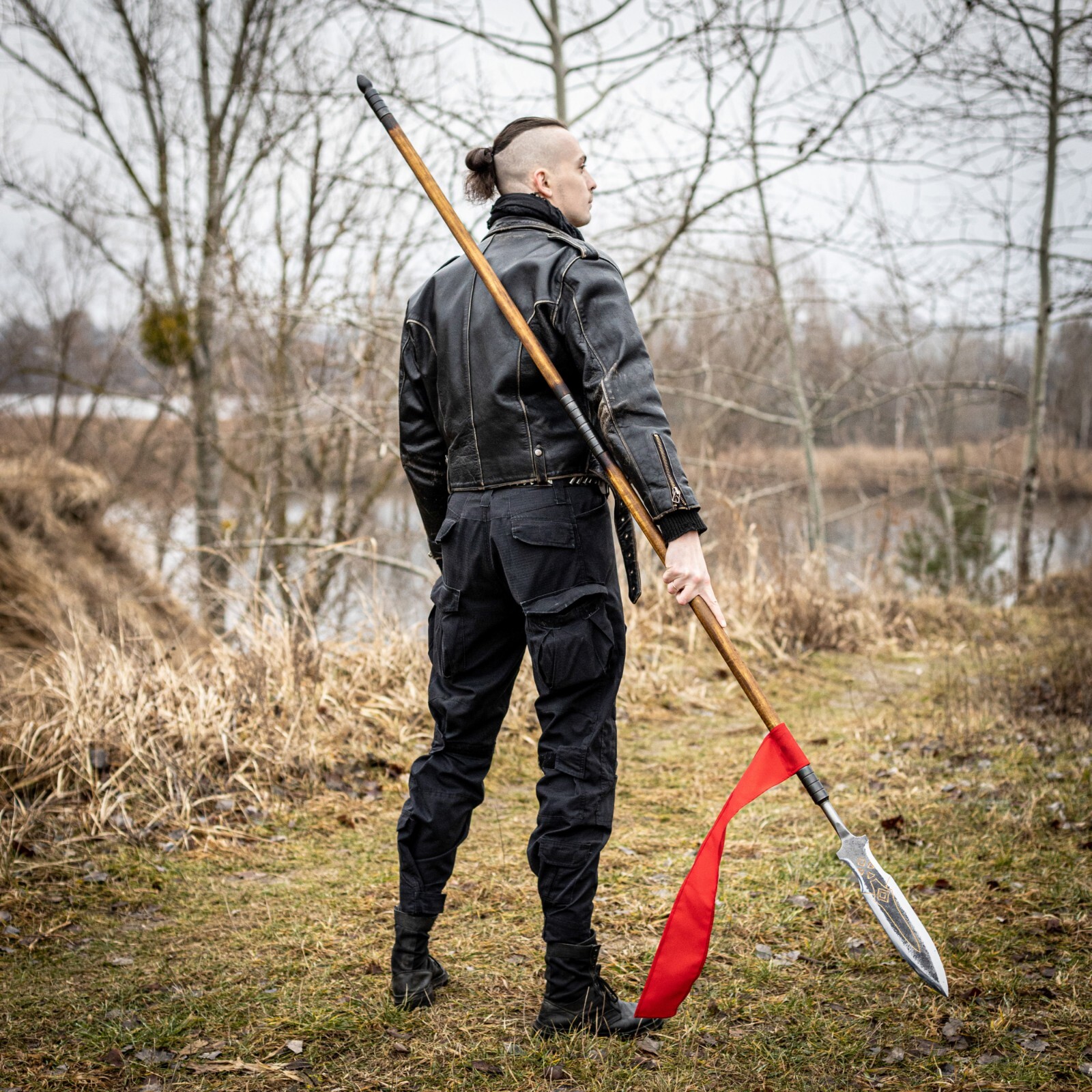 Hand-Forged Draupnir Spear GOW Kratos spear with Etched Blade Wooden Shaft 87.4"