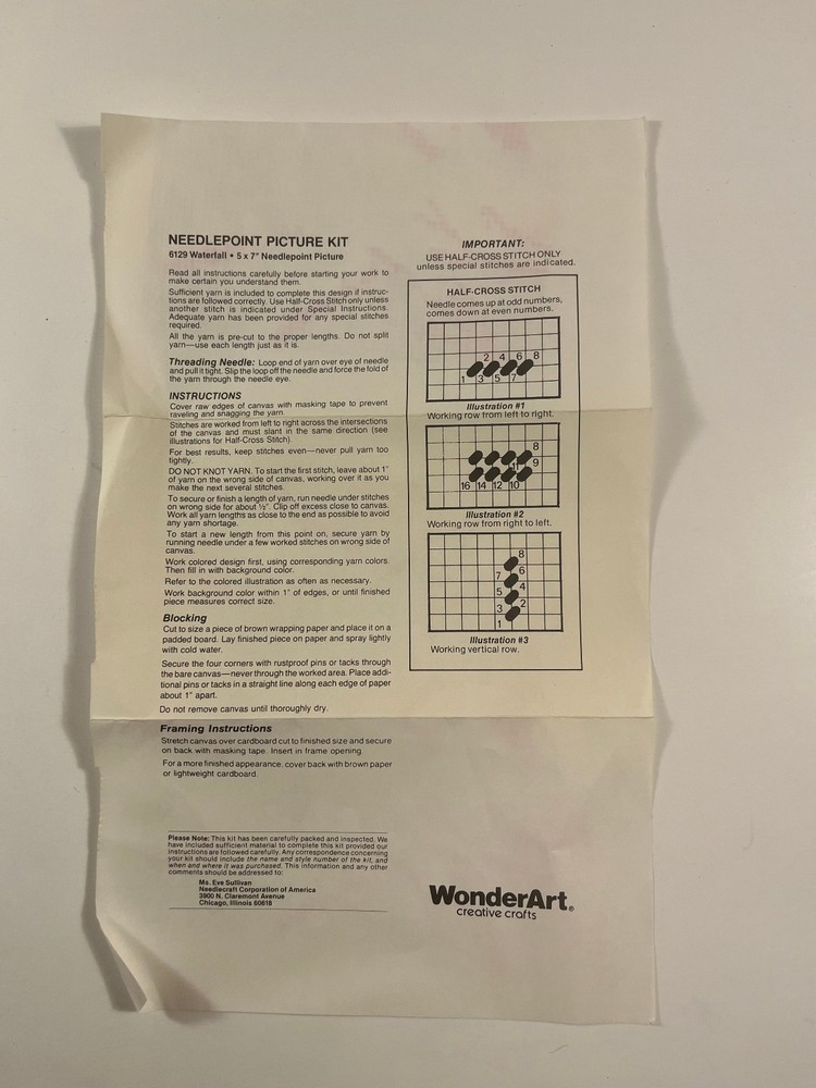 WonderArt Needlepoint Kit #6129 "Waterfall" - Started