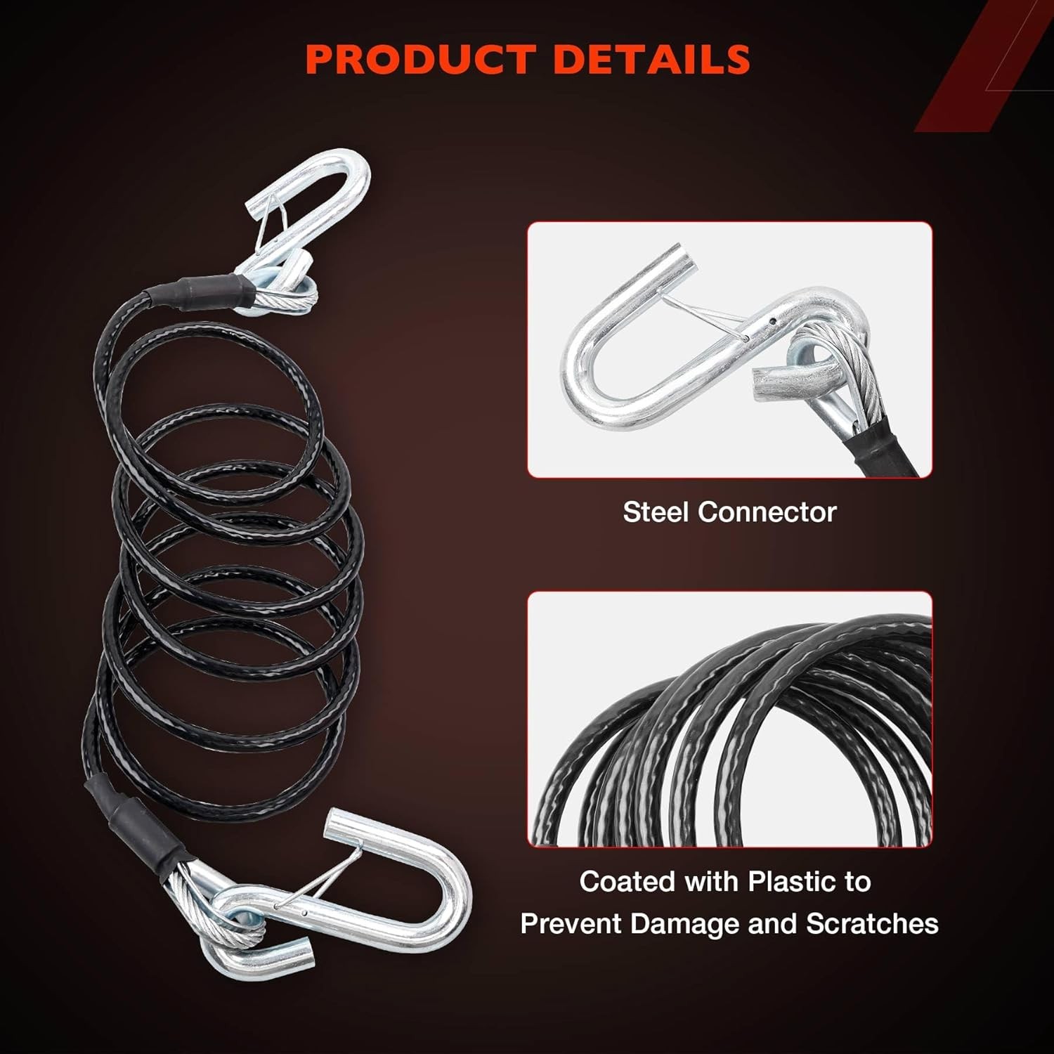 Blue Ox Pair of Class 3 Steel 7 Ft 7,500 lb Towing Safety Cables BX88196