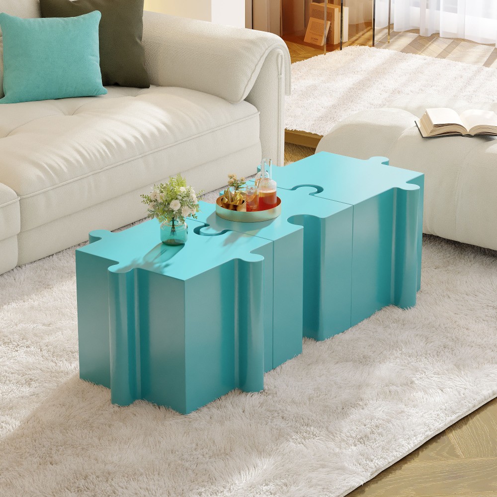 Light Blue Modular Puzzle Art Table, Concave Edge for Indoor/Outdoor