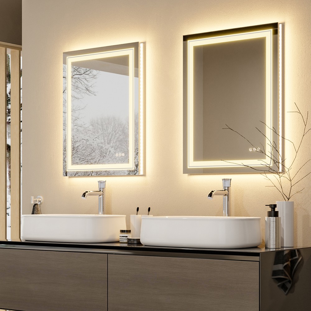 Large Lighted Bathroom Mirror Dimmable Fog Free Sensor Touch Vertical/Horizontal