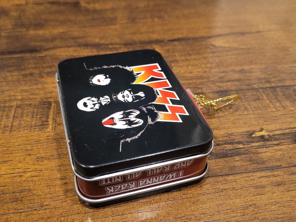 ~KISS Band Christmas Ornament Tin 4″ Metal Mini Tin Vintage Style Hard Rock~