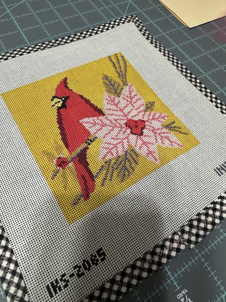 Initial K Fall Cardinal Painted Needlepoint Kit With Threads
