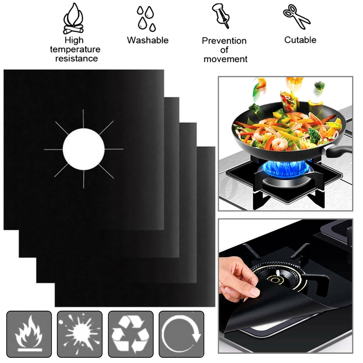 Gas Range Stove Top Burner Cover Protector Reusable Liner Clean Cook Non-stick