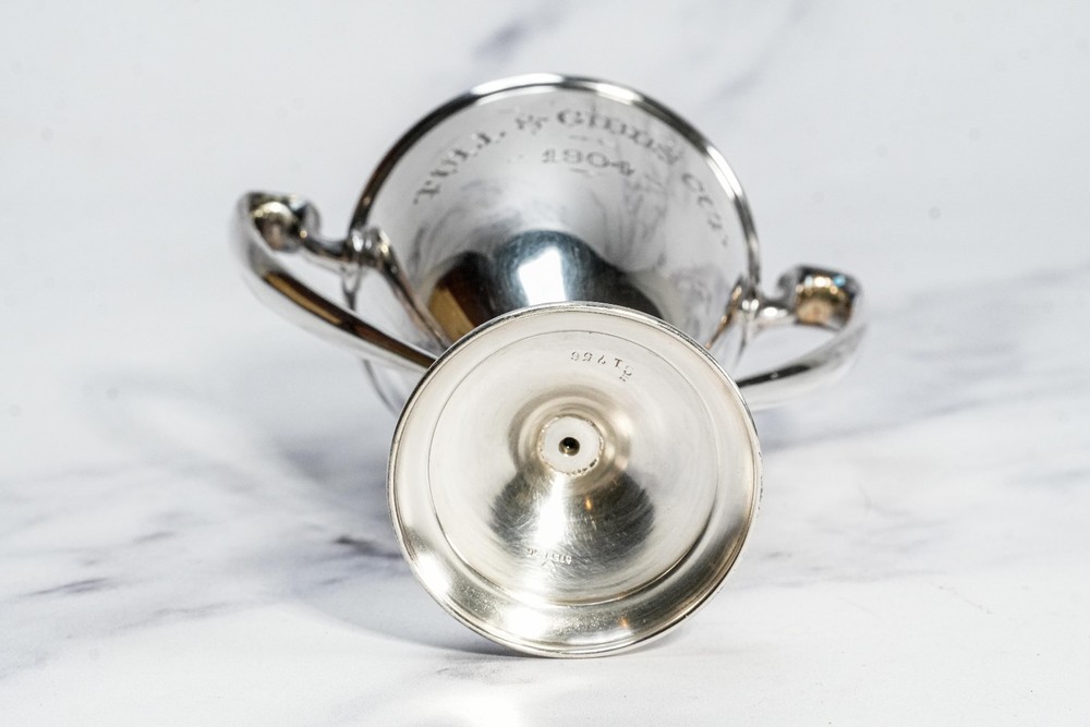 Gleaming Double Handle Antique Sterling Silver Small Trophy Cup