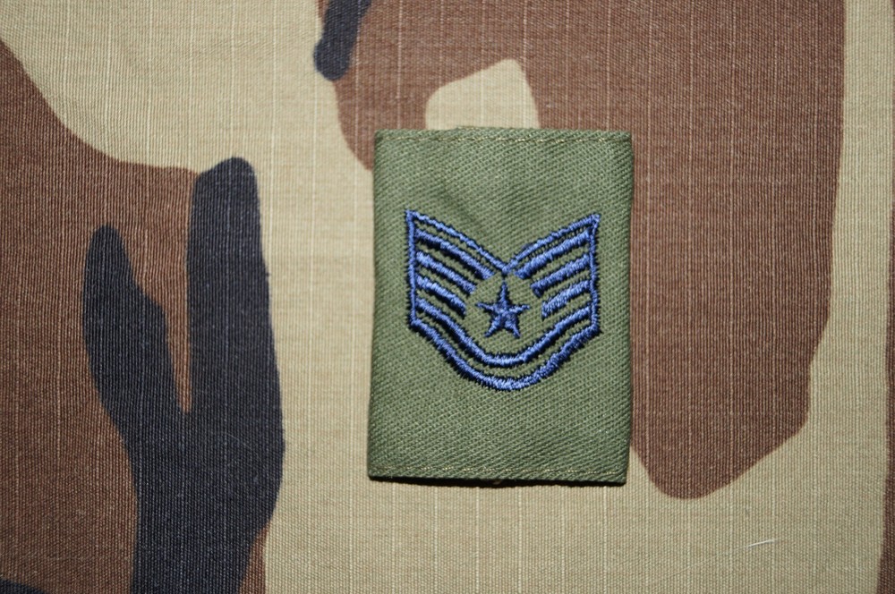 Military Patch US Air Force Technical Sergeant Jacket Tab Rank Blue Color Star
