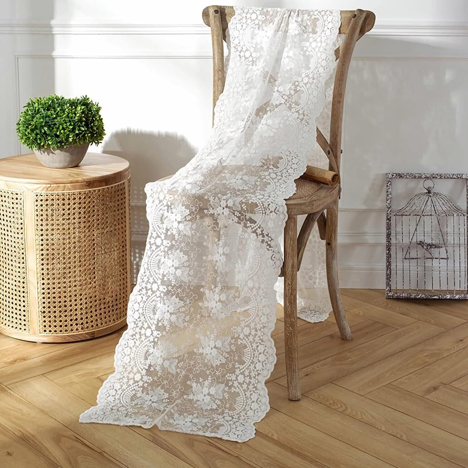 White Vintage Embroidered Lace Table Runner Dresser Scarf Doily Wedding Party