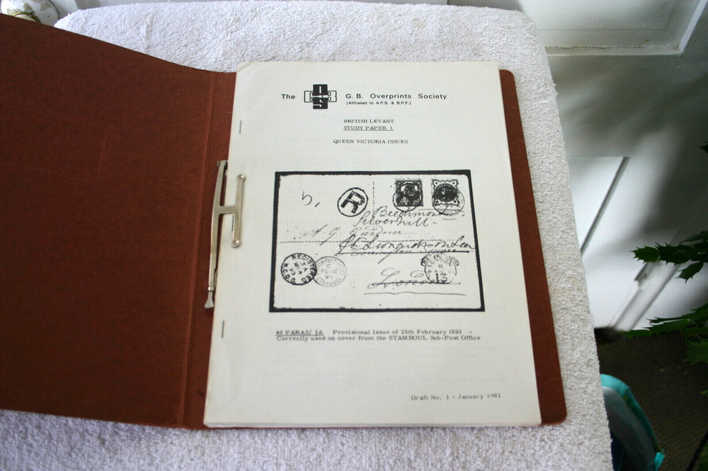 British Levant Queen Victoria Issues, Study Paper 1,  The GB Overprints Society