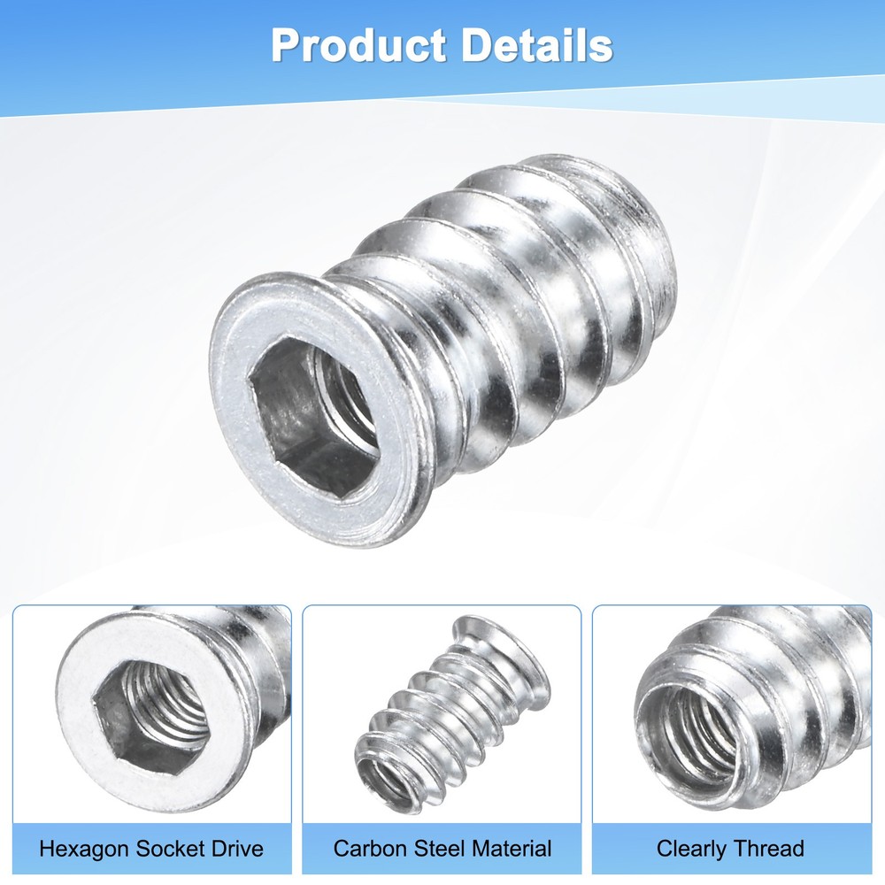 20-Pack Threaded Inserts for Wood, M5x15mm Threaded Insert Nuts [Silver Tone]