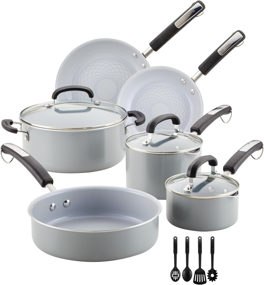 Ecoadvantage 13-Piece Gray Ceramic Nonstick Cookware Set for Effortless Cooking