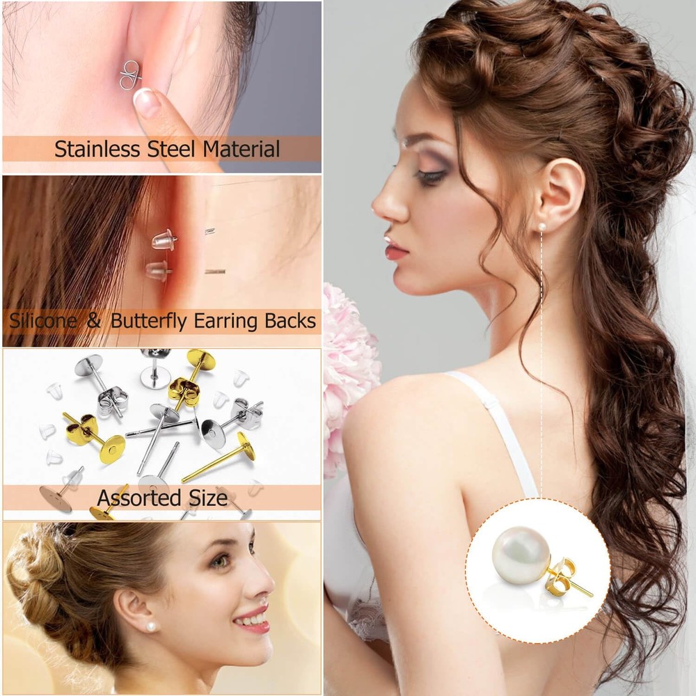 Hypoallergenic Earring Posts and Backs, Caffox 2000pcs Stud Earrings Making Kit