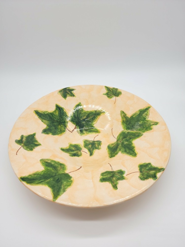 Ceramic Ivy Leaf Serving Bowl 15"  Peach/Green