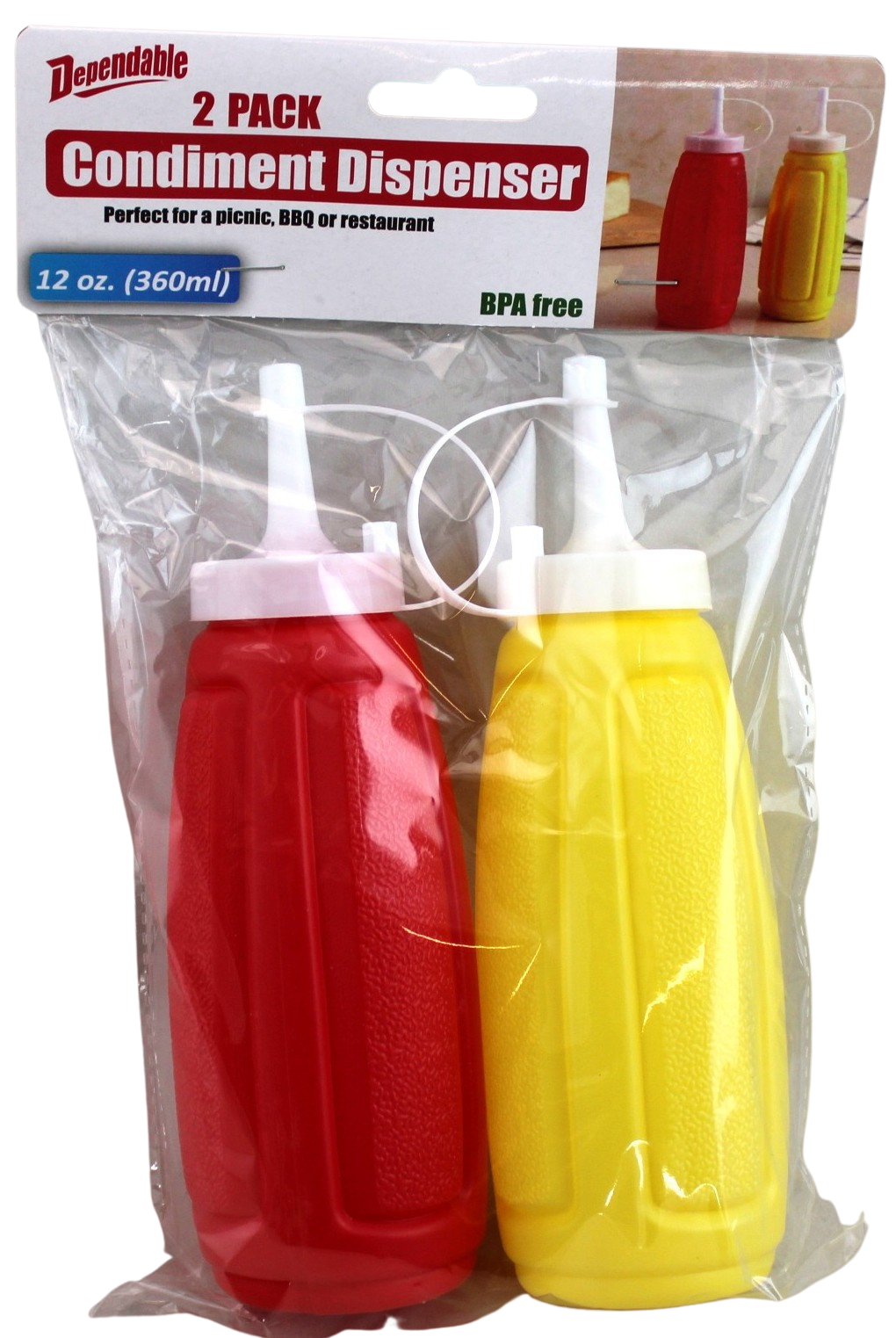 2 Piece Plastic Squeeze Mustard Ketchup Salad Dressing Condiment Set with Cap