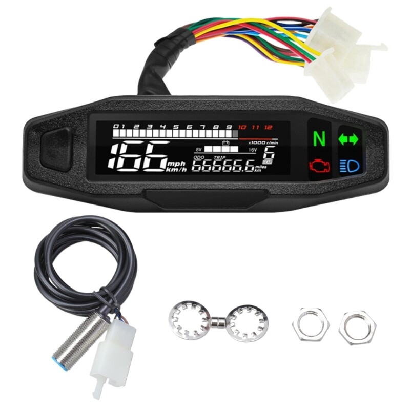 Motorcycle Speedometer Digital Speed Meter LED Tachometer Dashboard Instrument